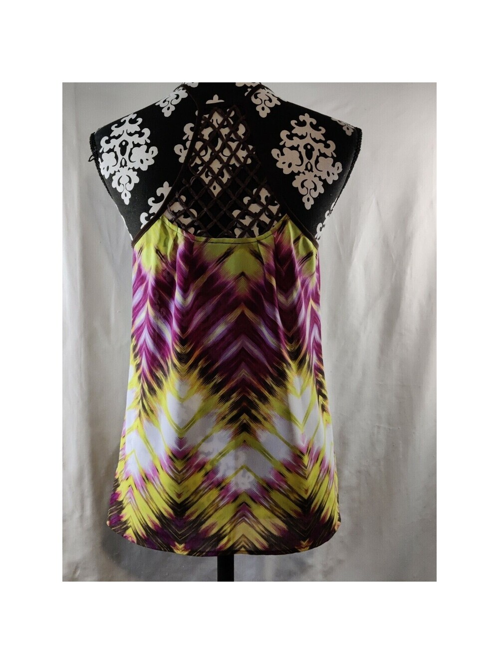 ana A New Approach Petite PM Purple Yellow Chevron Crochet Racerback Tank Top - Picture 3 of 12